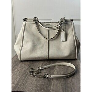 Coach Madison Caroline Parchment White Satchel Textured Leather Handbag